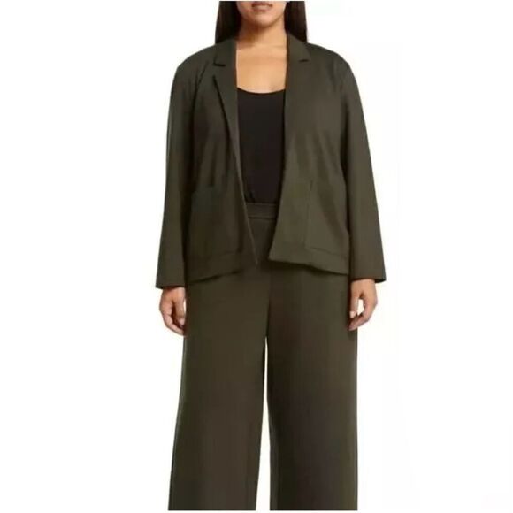 Eileen Fisher Women’s Forest Night Ponte Knit Tencel Blend Open Blazer Jacket